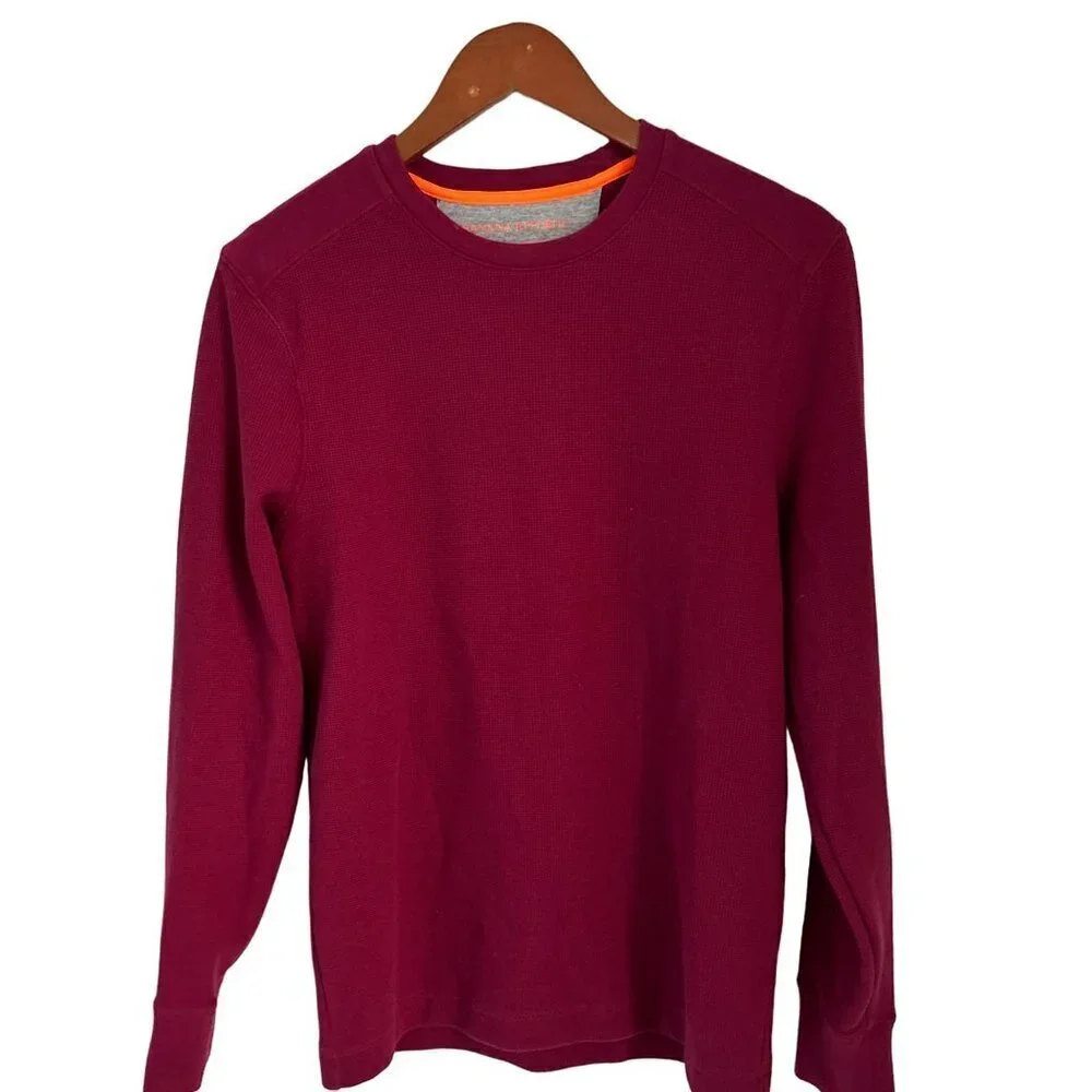 BANANA REPUBLIC Cotton Waffled Tee Sweatshirt Crewneck in Burgundy Size Med